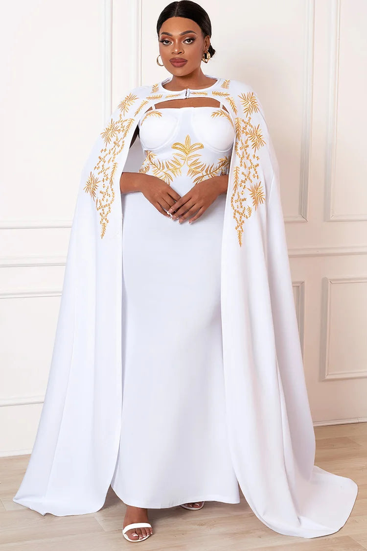 Plus Size Formal Shawl Cape Embroidery Two Piece Sets Maxi Dresses