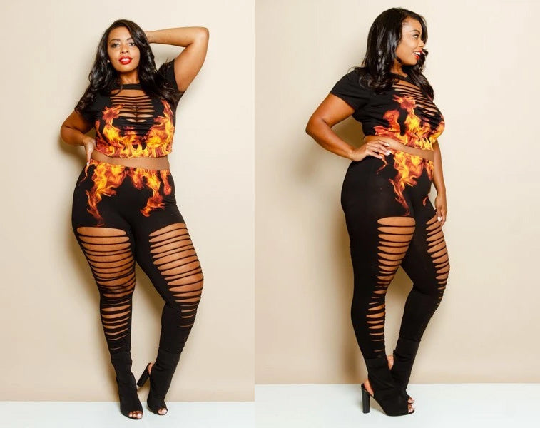 Plus Size LIT Flame Trendy Sliced 2 Piece Set