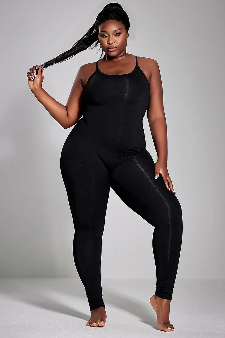 Plus Size Casual Jumpsuit Black U-Neck Sleeveless Knitted Jumpsuit