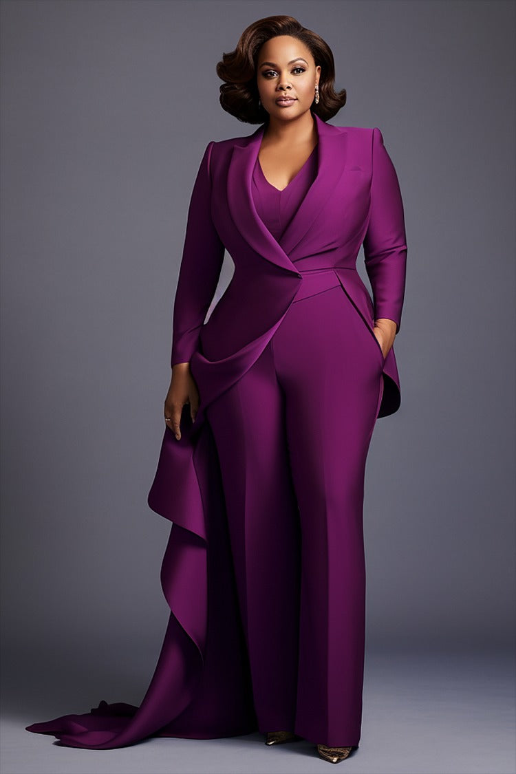 Plus Size Mother Of The Bride Elegant Turndown Collar Long Sleeve Two Piece Pant Set