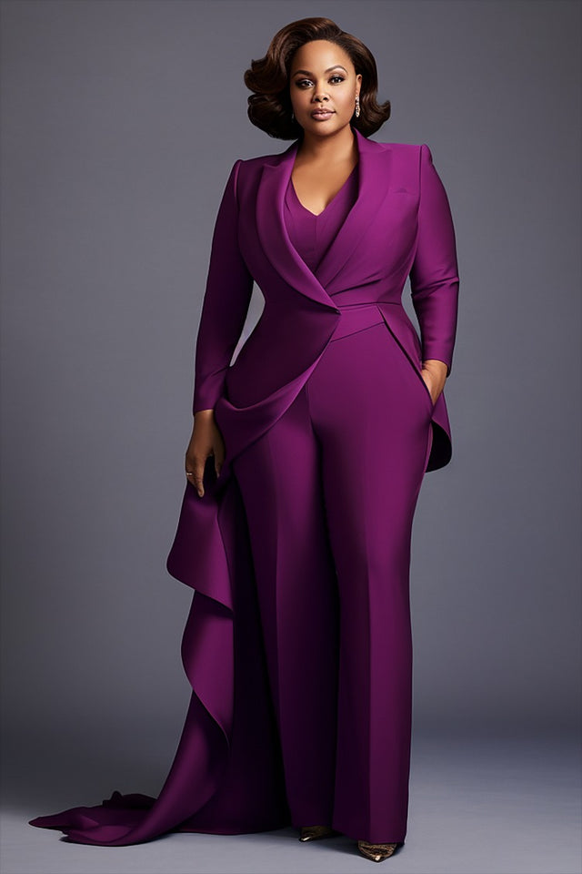 Plus Size Mother Of The Bride Elegant Turndown Collar Long Sleeve Two Piece Pant Set Image