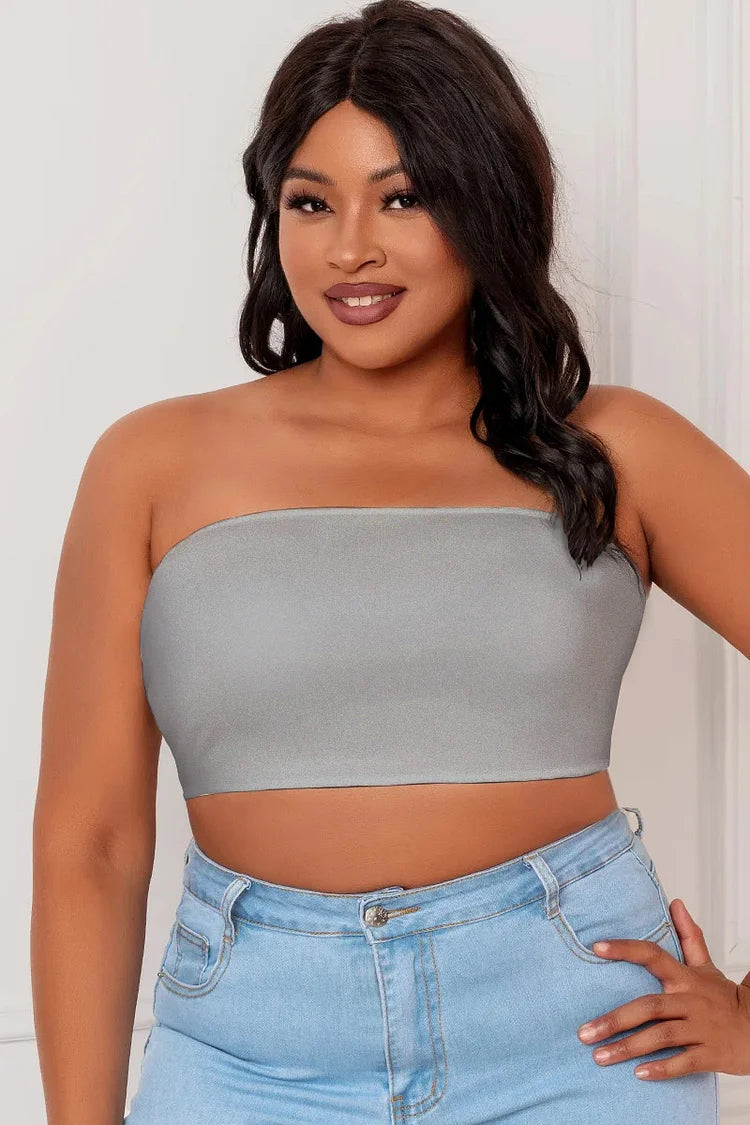 Plus Size Grey Casual Asymmetrical Bra Tube Top