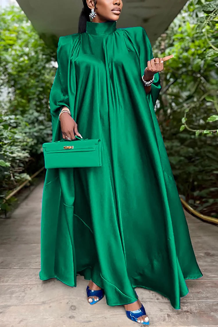 Plus Size Green Satin Tunic Church Long Sleeve Maxi Dress Plus Size Green Satin Tunic Church Long Sleeve Maxi Dress