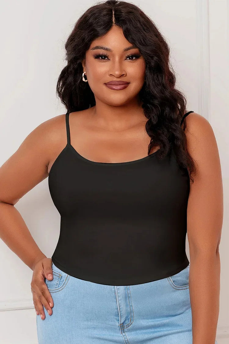 Plus Size Casual Black Thin Strap Tank Top