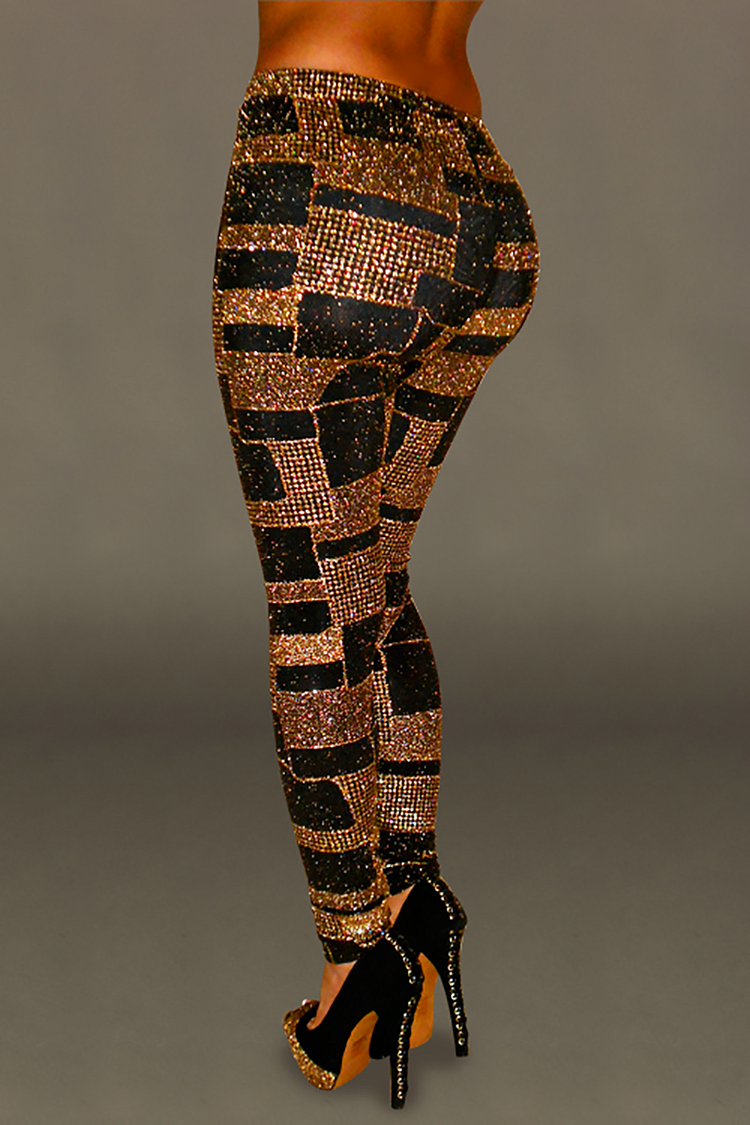 Plus Size Party Glitter High Waist Gold Leggings