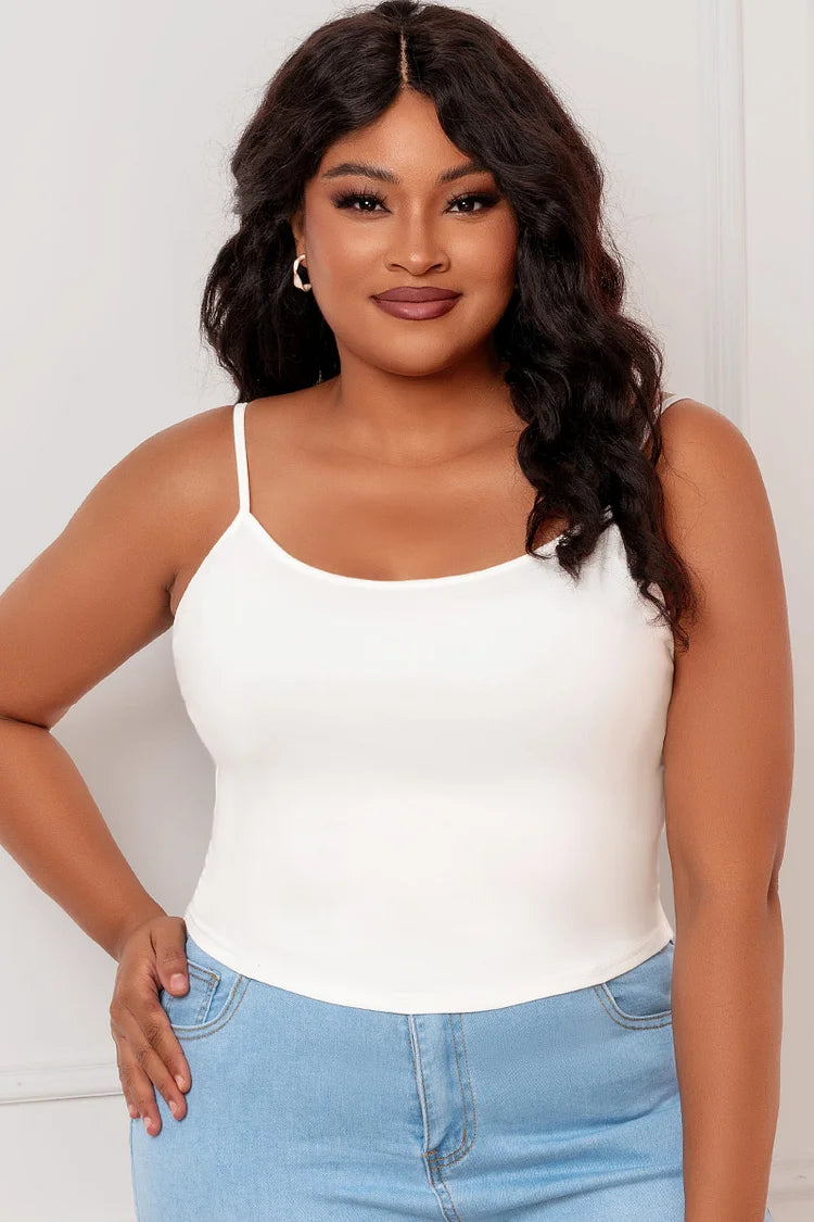 Plus Size Casual White Thin Strap Tank Top