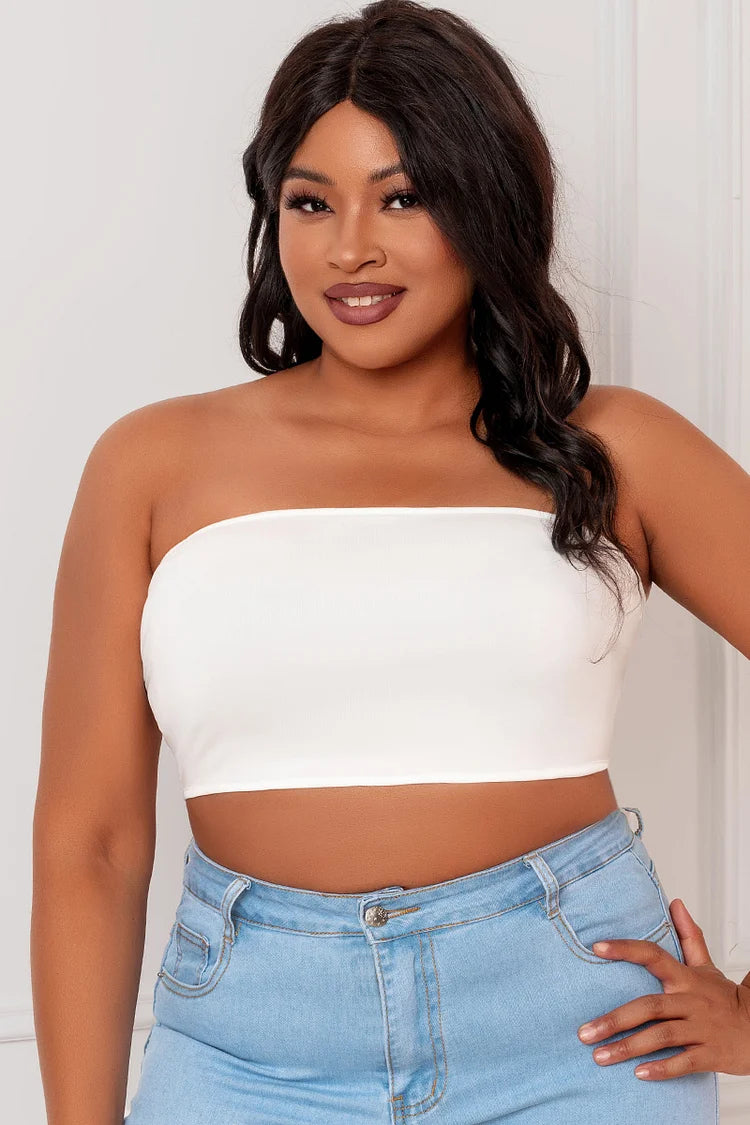 Plus Size White Casual Asymmetrical Bra Tube Top