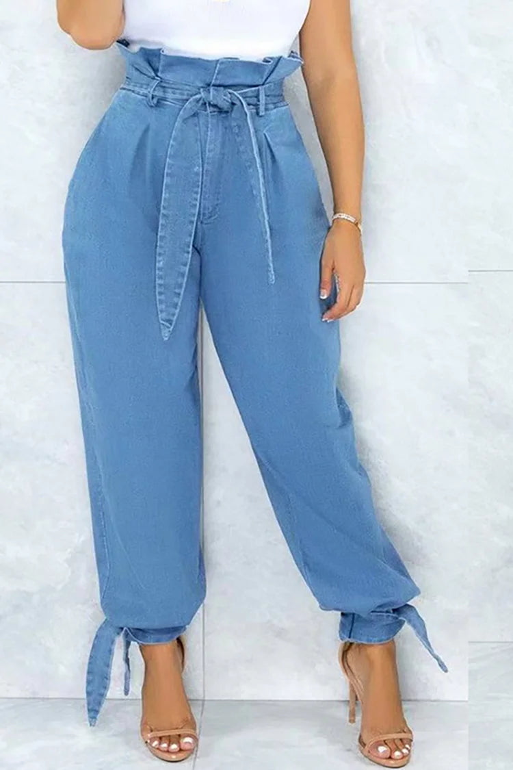 Plus Size Daily Blue High Waist Bloomers Jeans
