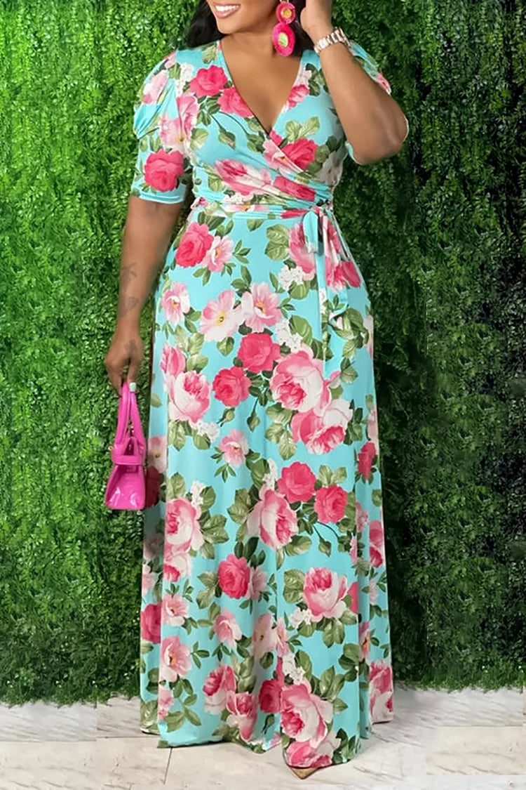 Plus Size Daily Tropical Floral Print Short Sleeves Maxi Dress Plus Size Daily Tropical Floral Print Short Sleeves Maxi Dress