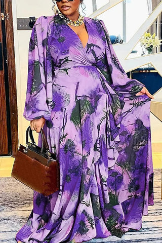 purple floral plus size dress Cassie LIZ Dresses for Women Plus Size 2X Purple Floral Fall Dresses Fashion Midi Sundresses Short Sleeve V Neck Dresses Loose Fit Summer Dress With