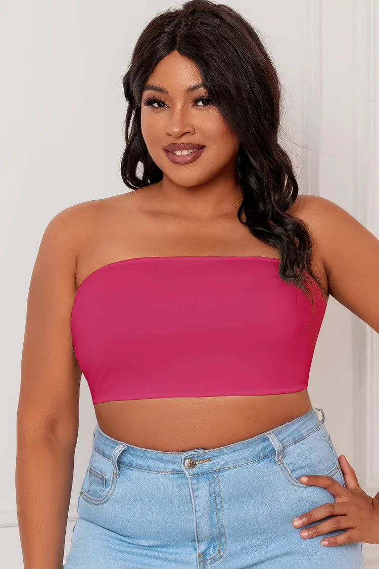 Design Plus Size Rose Red Casual Asymmetrical Bra Tube Top