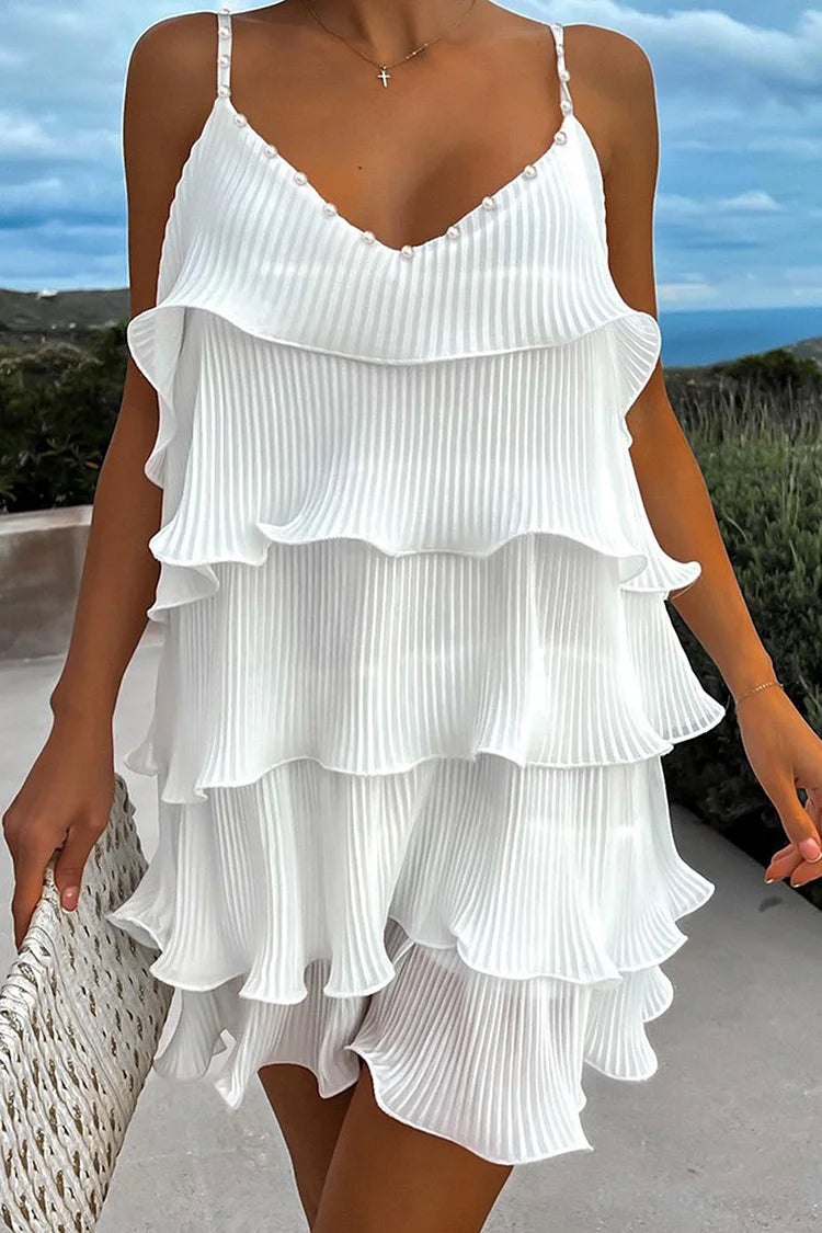 plus size white mini dress Plus Size White Daily Ruffles Cami Mini Dress