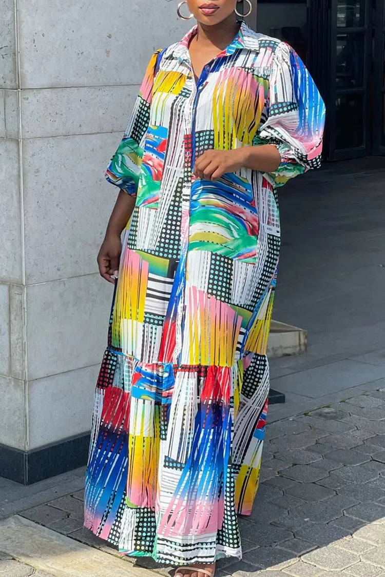 multicolor long sleeve maxi dress Vestido Maxi Work Of Art Long Sleeve - Multicolor